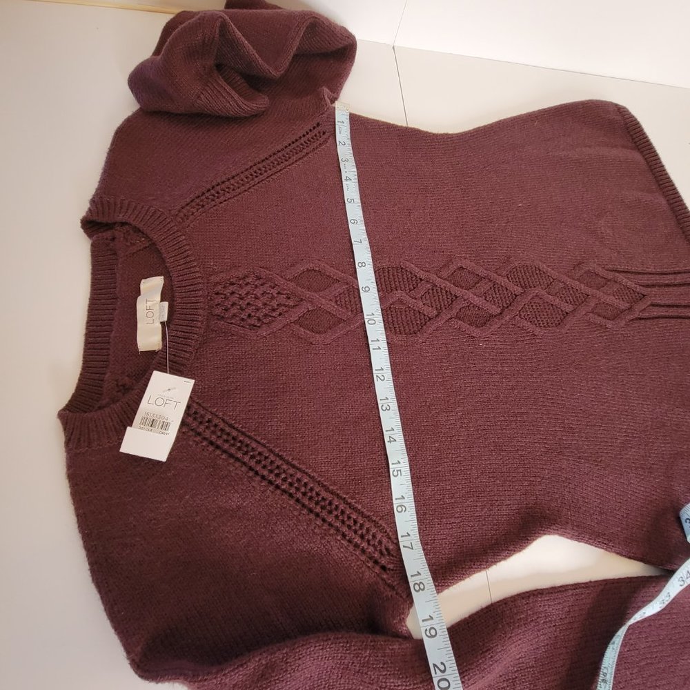 Loft Maroon Ladies Crew Neck Cable Knit Sweater Cotton Blend Size M, NWT - Picture 5 of 9
